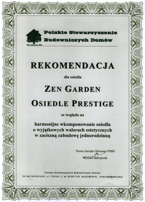 certyfikat O firmie | Prestige